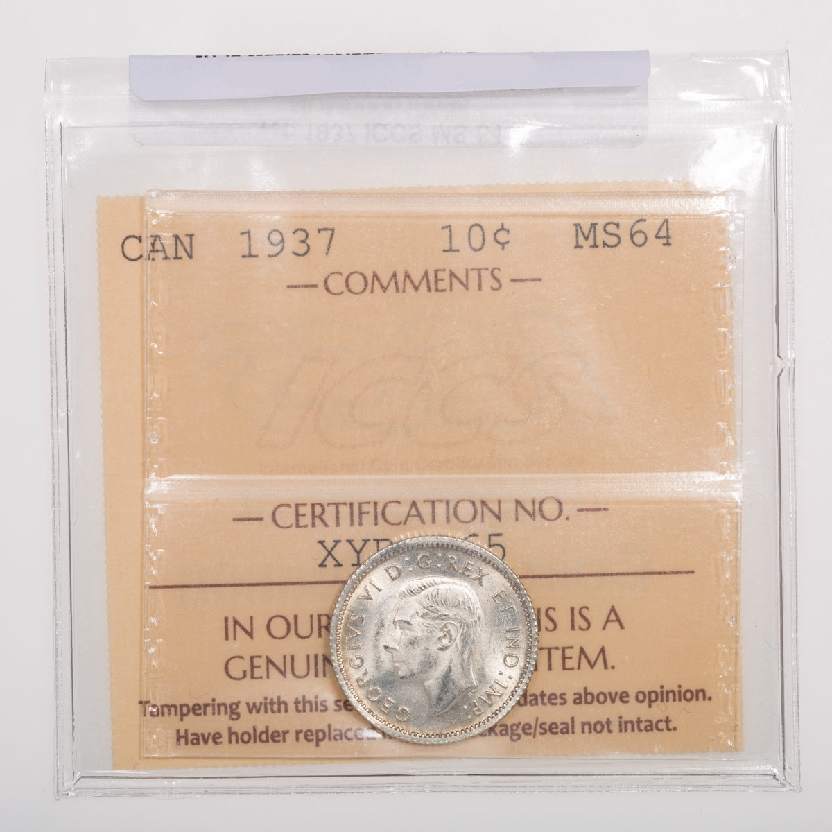 10 Cent 1937 ICCS MS-64