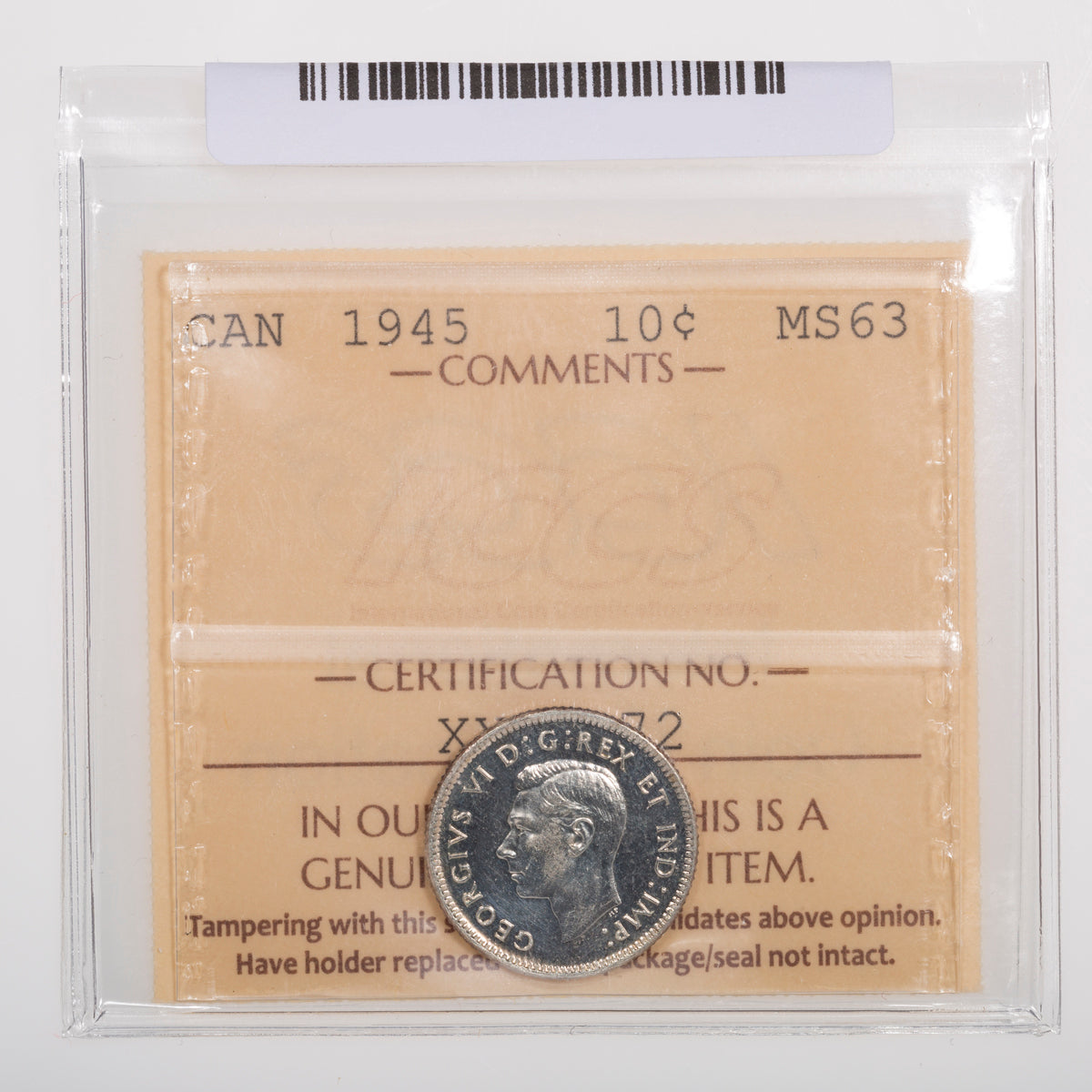 10 Cent 1945 ICCS MS-63