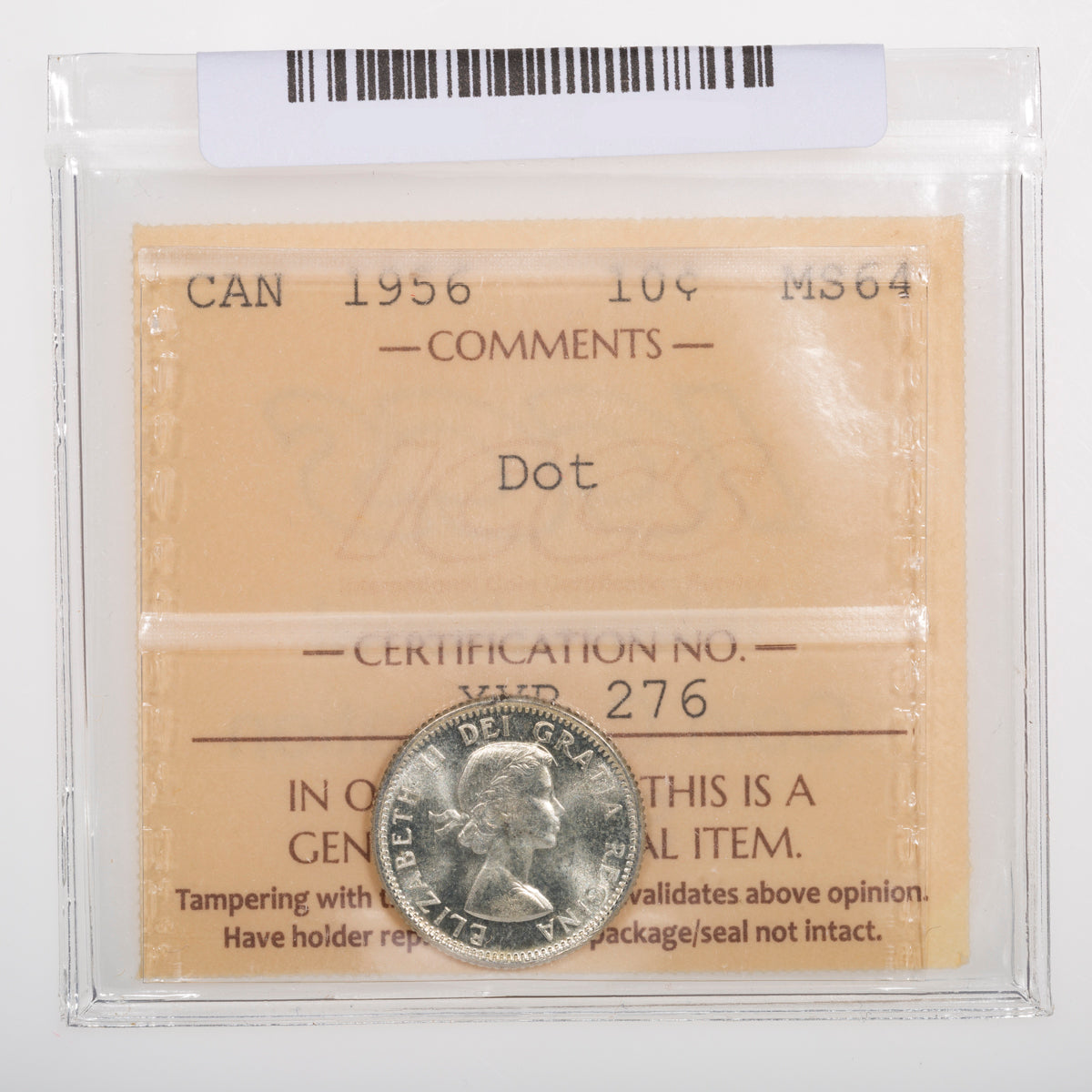 10 Cent 1956 Dot ICCS MS-64