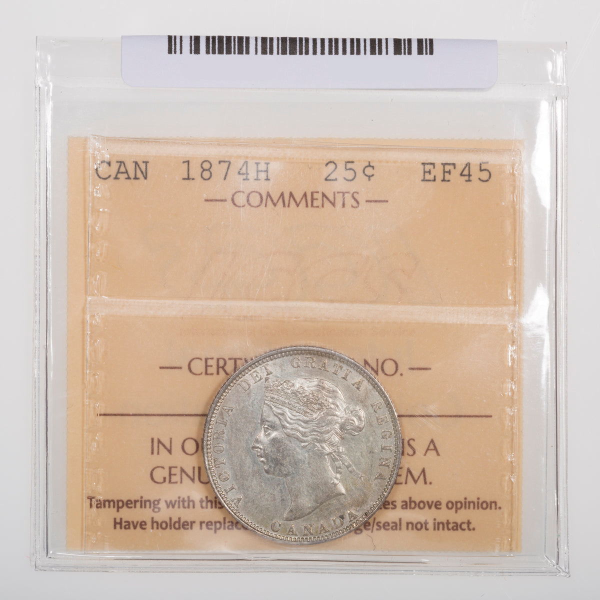 25 Cent 1874H ICCS EF-45