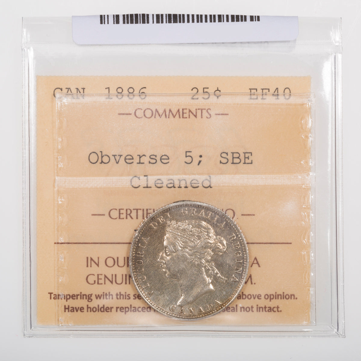 25 Cent 1886 Obverse 5 SBE ICCS EF-40