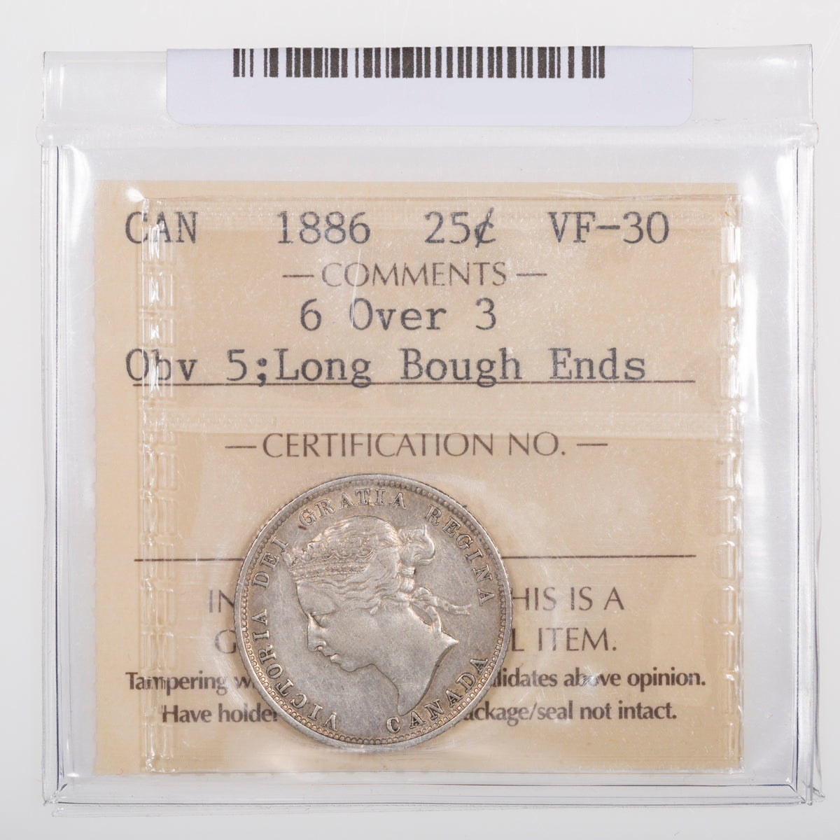 25 Cent 1886 6/7 (3) Obverse 5 LBE ICCS VF-30