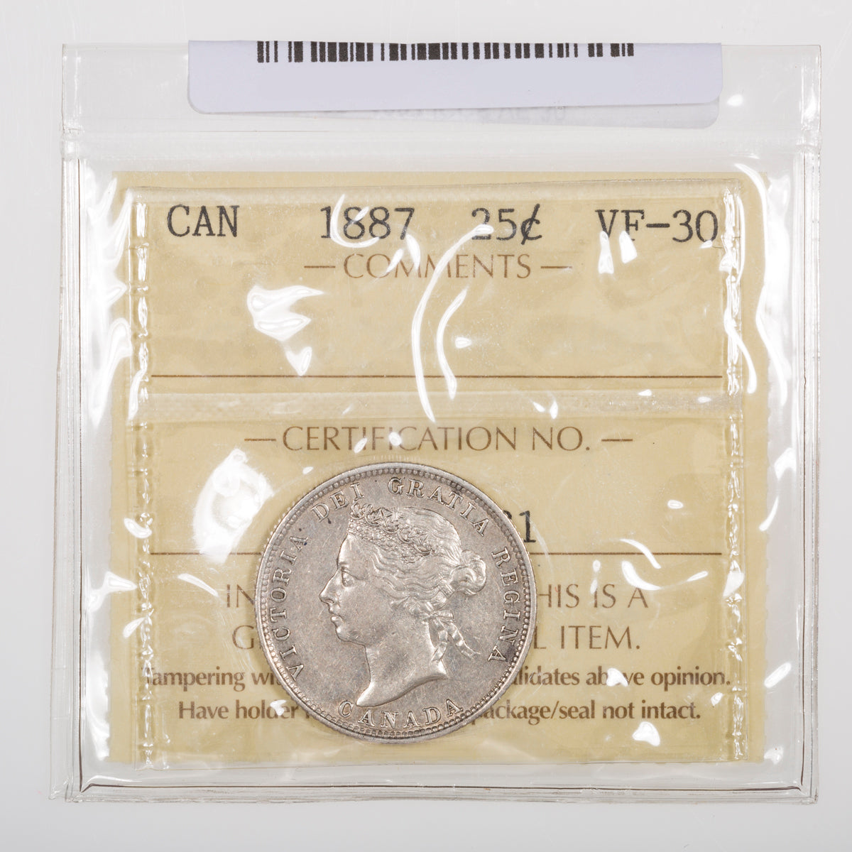 25 Cent 1887 ICCS VF-30
