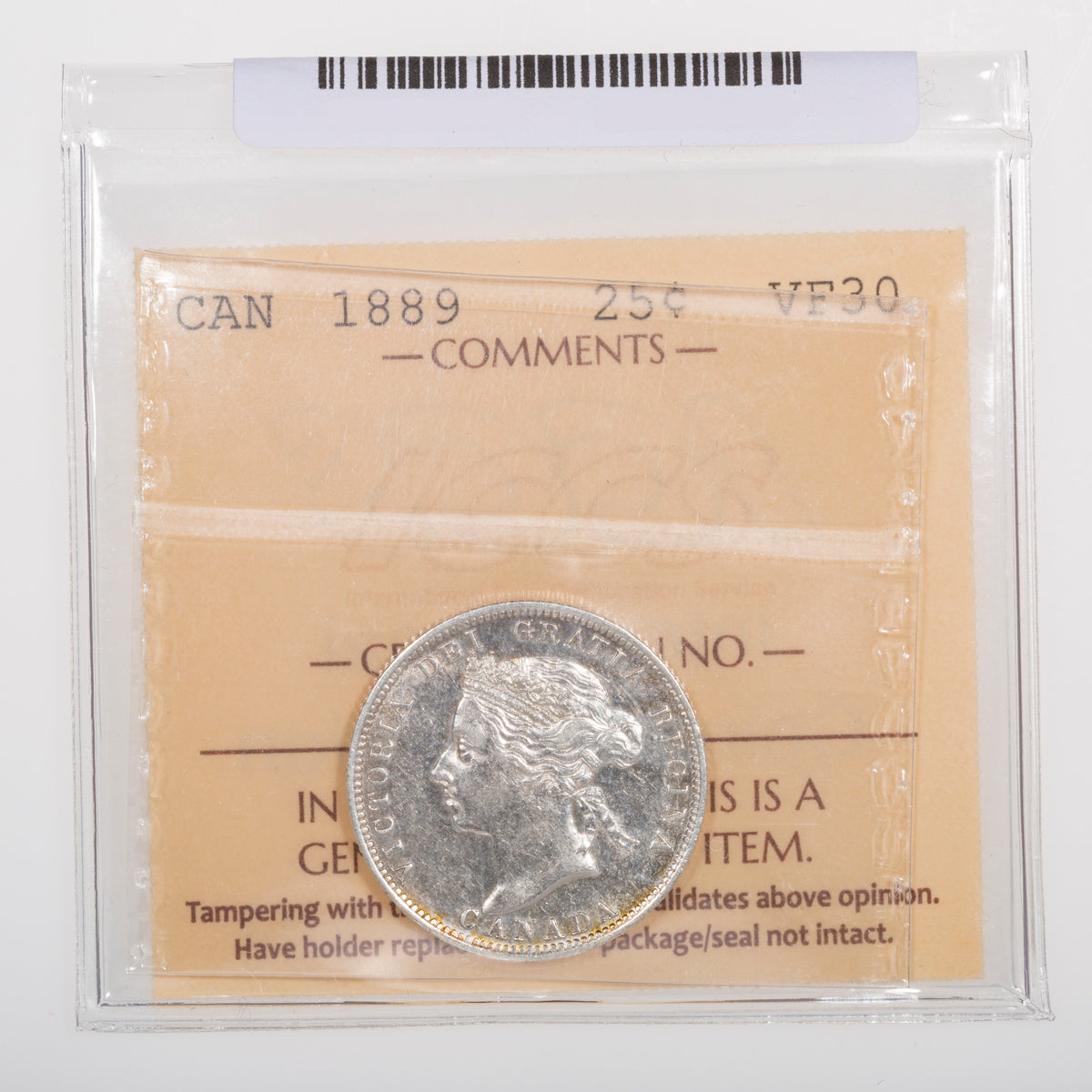 25 Cent 1889 Closed 9 ICCS VF-30