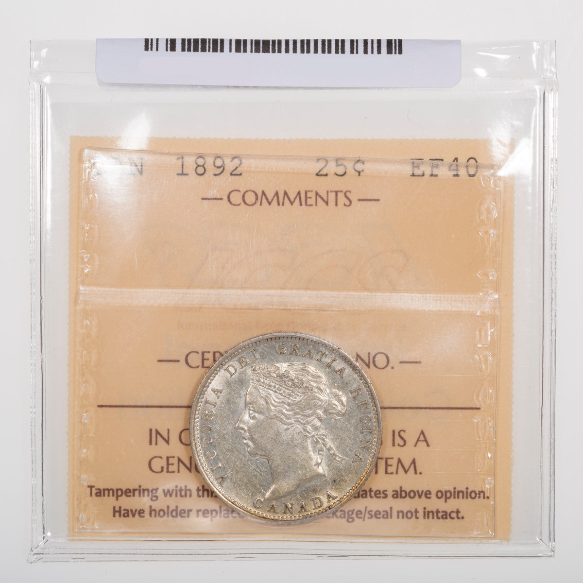 25 Cent 1892 ICCS EF-40