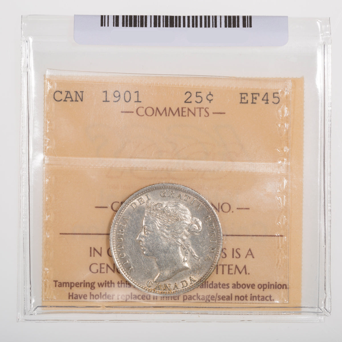 25 Cent 1901 9/9 ICCS EF-45