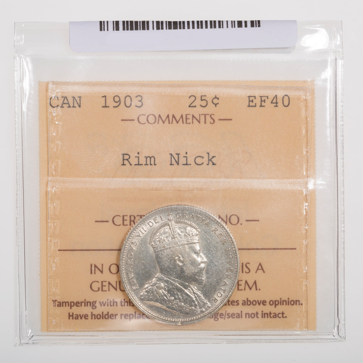 25 Cent 1903 ICCS EF-40