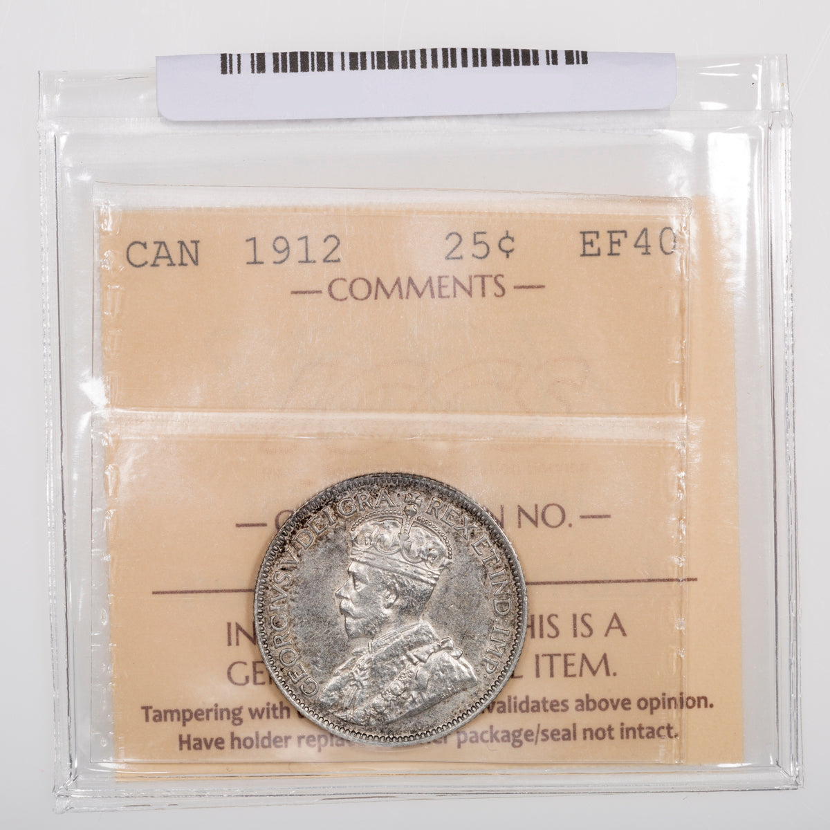 25 Cent 1912 ICCS EF-40