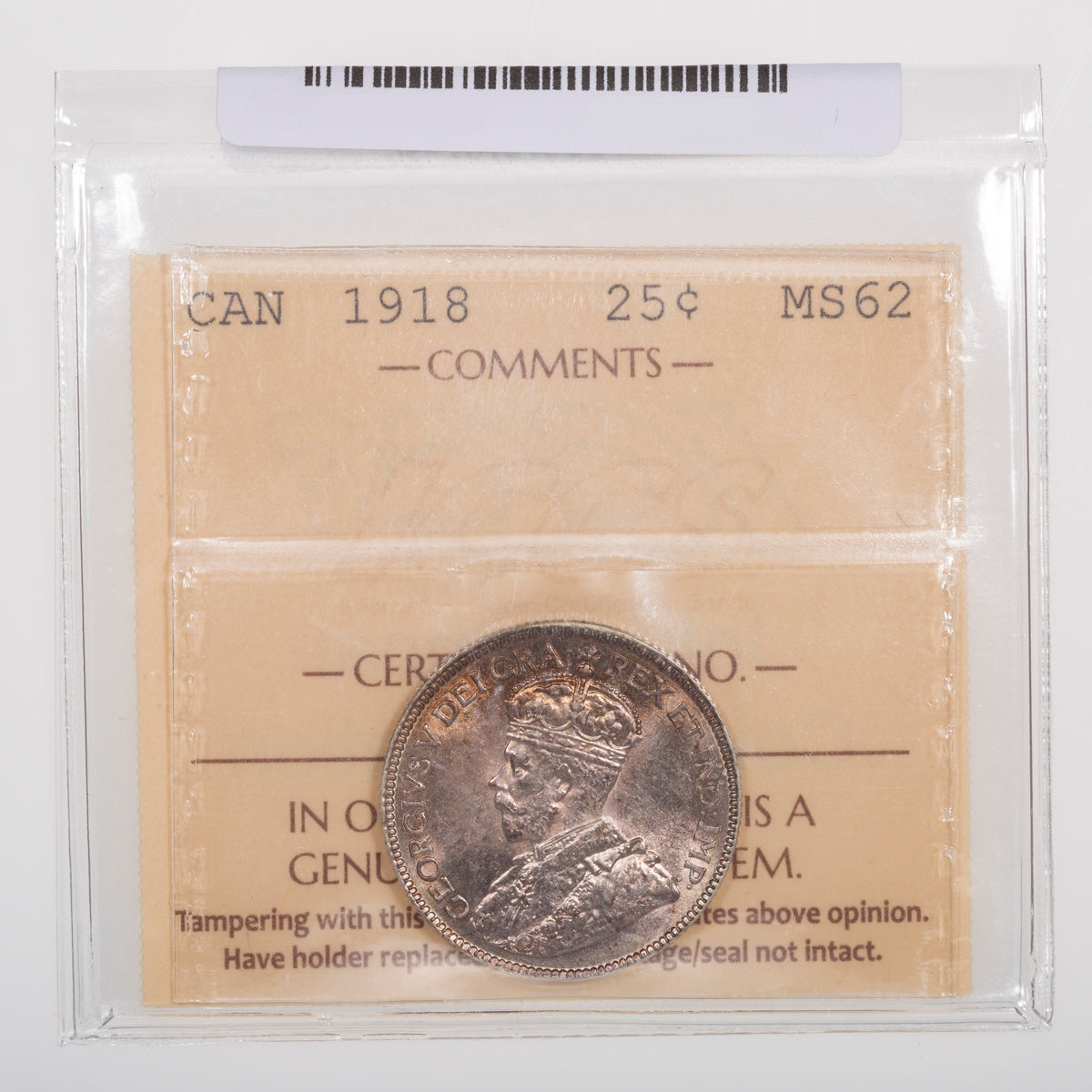 25 Cent 1918 ICCS MS-62