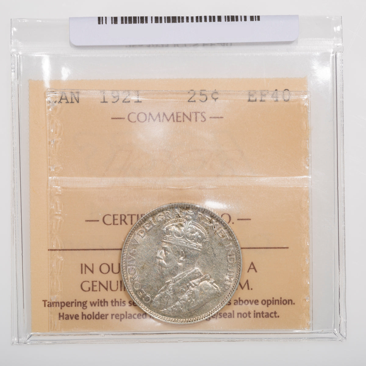 25 Cent 1921 ICCS EF-40