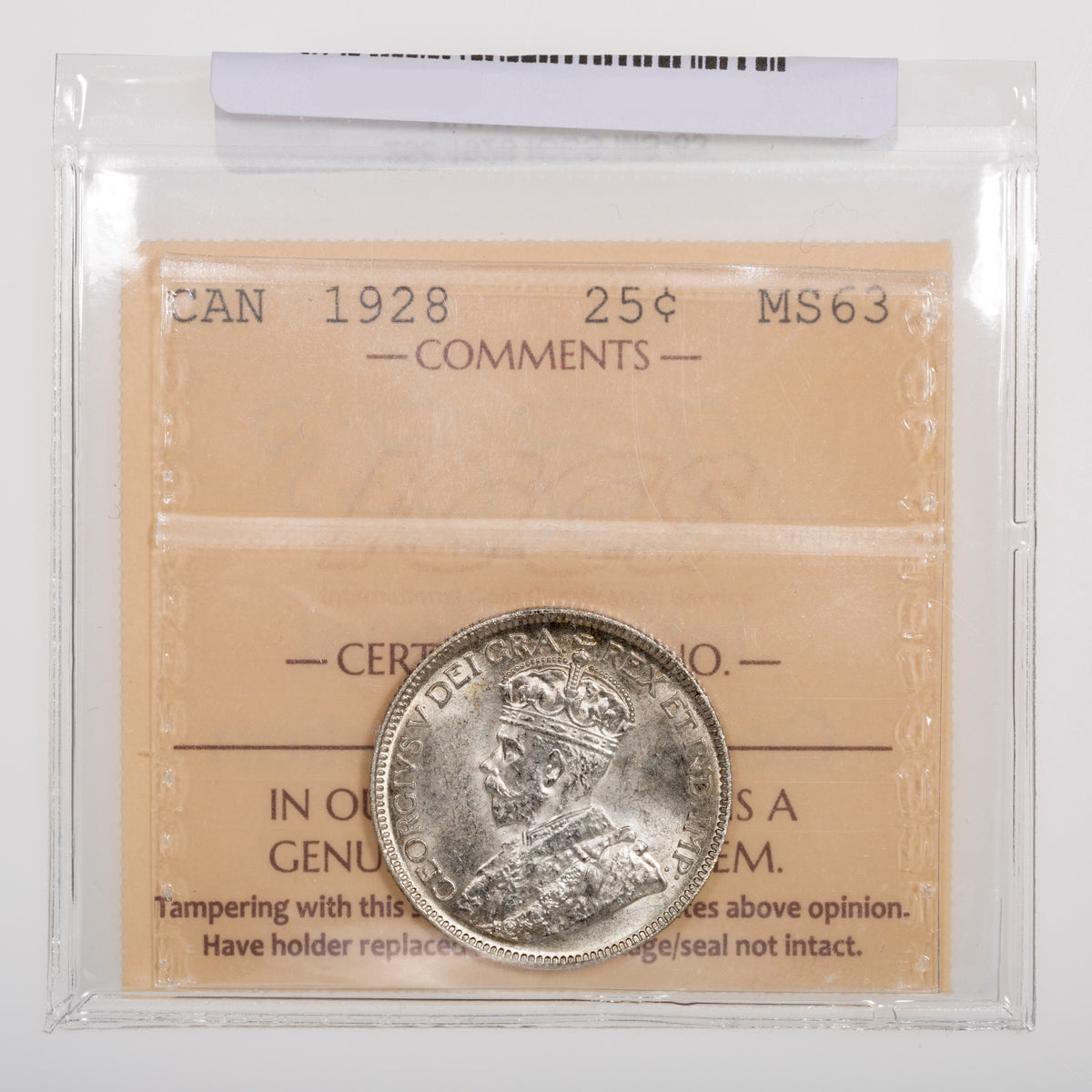 25 Cent 1928 ICCS MS-63