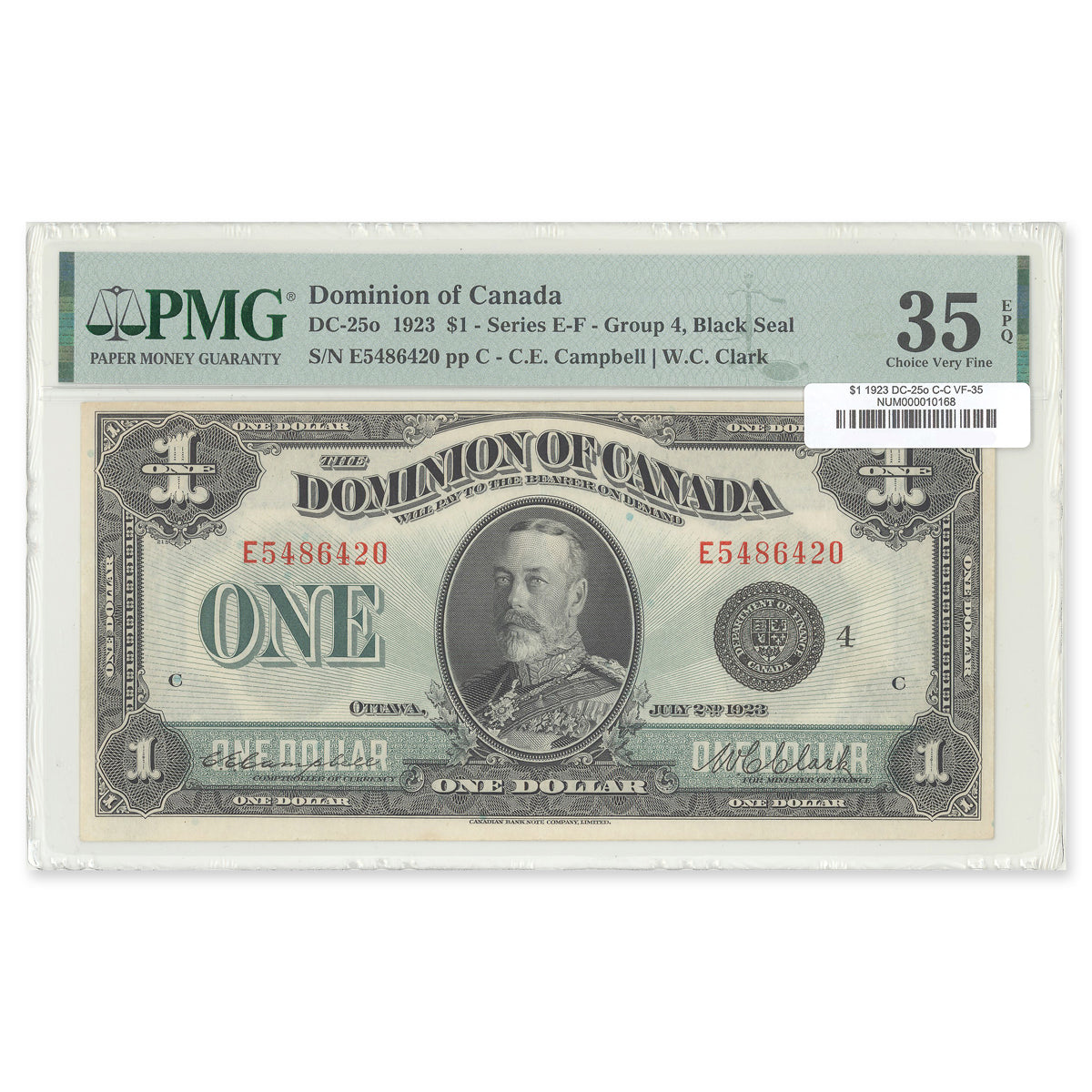 $1 1923 DC-25o Campbell-Clark Prefix E PMG VF-35 EPQ
