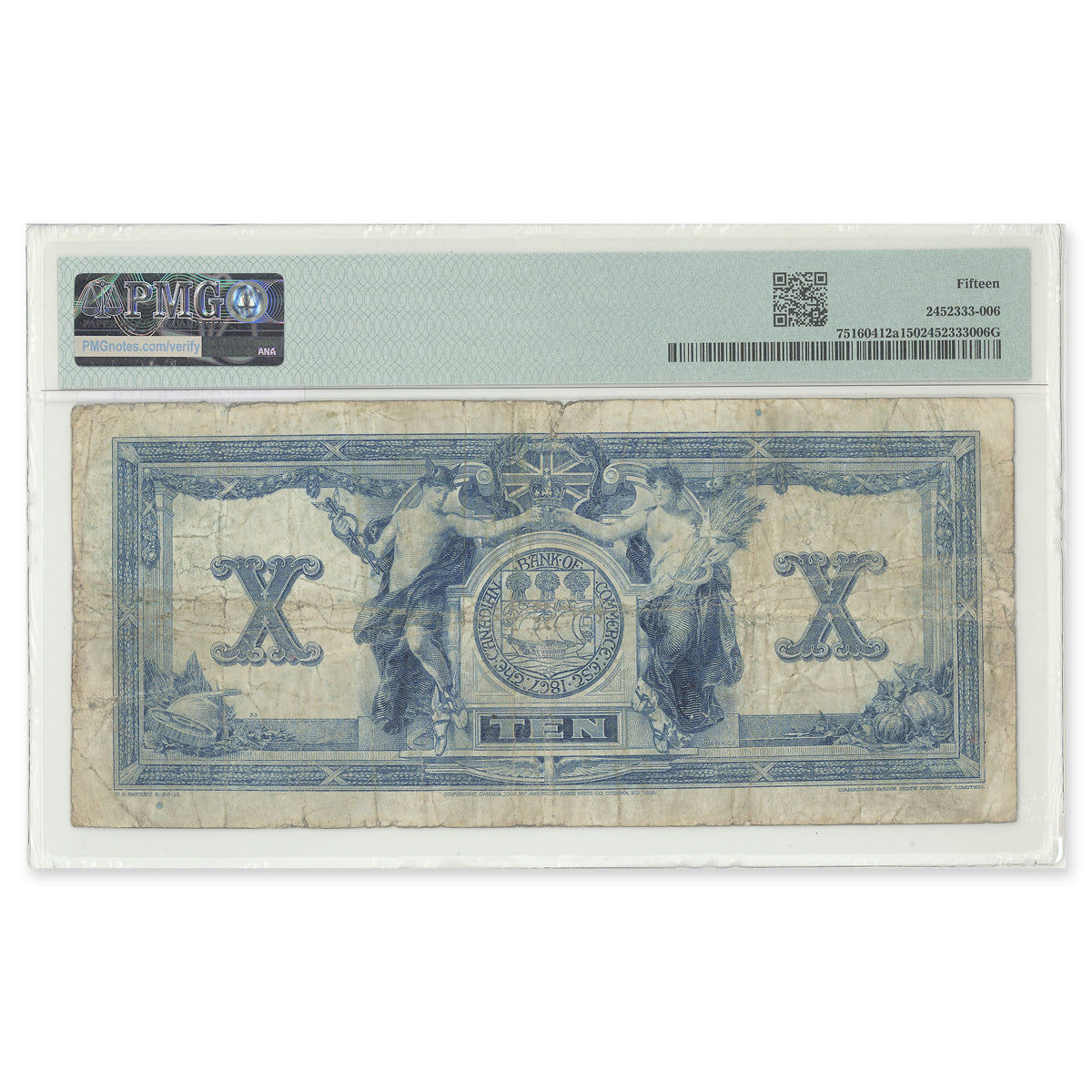 $10 1917 75-16-04-12a Canadian Bank of Commerce Aird-Logan Prefix A/J PMG F-15