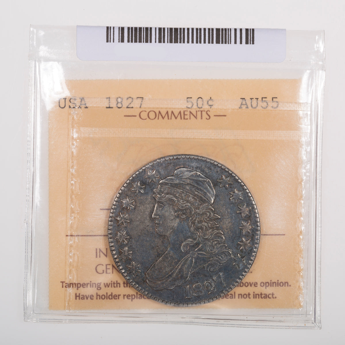 US 50 Cent Capped Bust 1827 ICCS AU-55