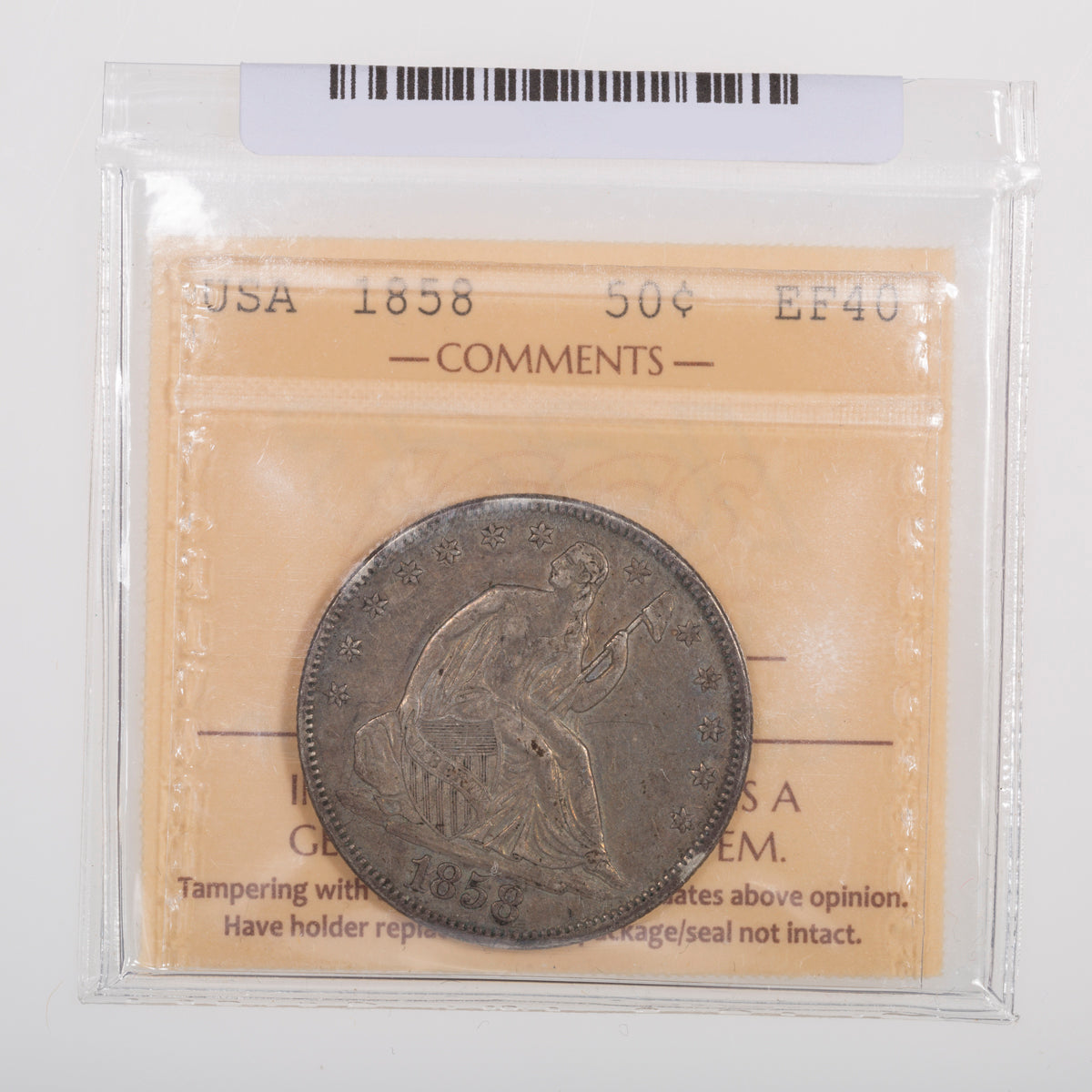 US 50 Cent Seated 1858 ICCS EF-40
