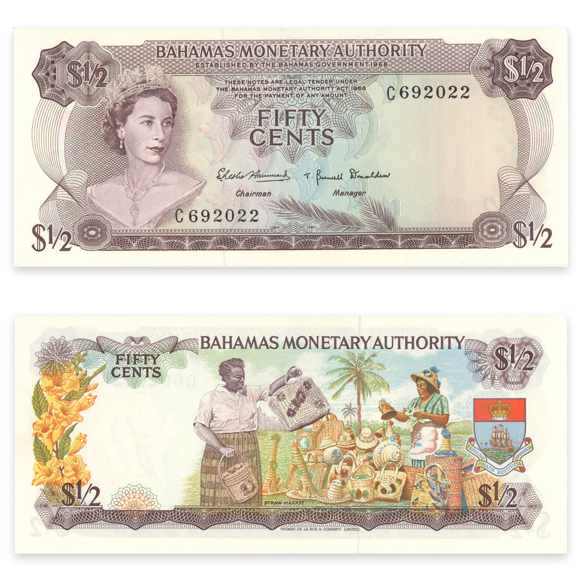 Bahamas 1/2 Dollar 1968 P# 26a AU-55