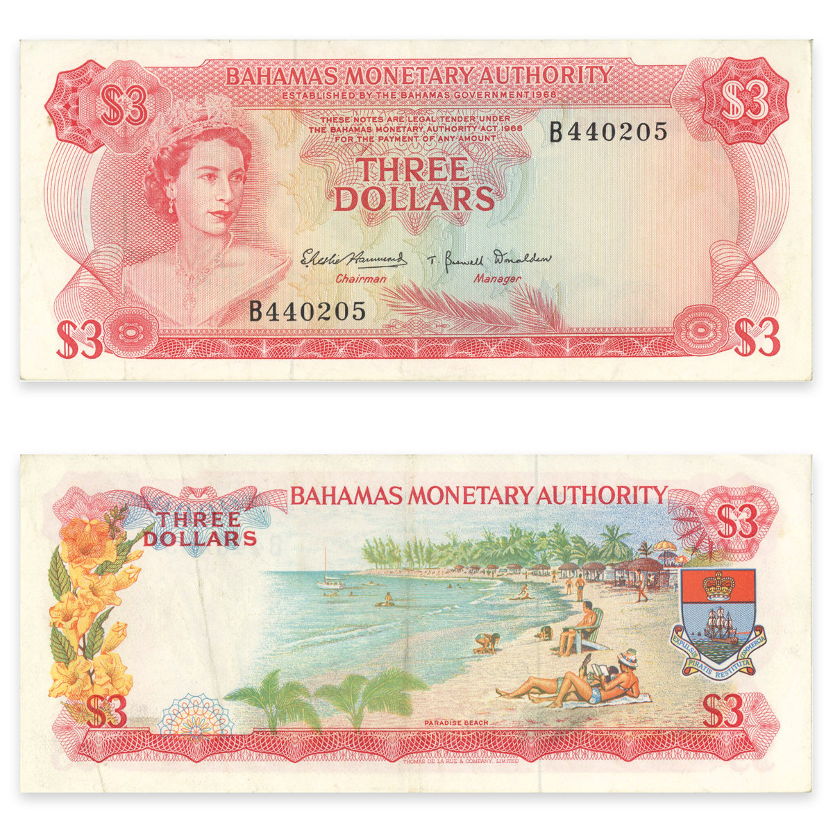 Bahamas 3 Dollars 1968 P# 28a VF-30