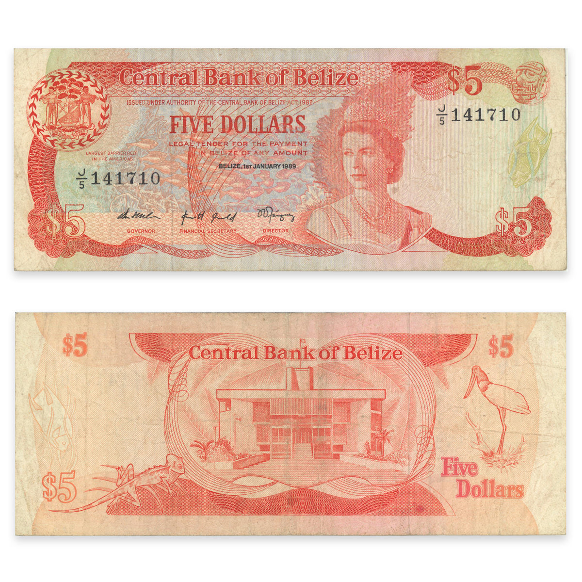 Belize 5 Dollars 1989 P# 47b F-18