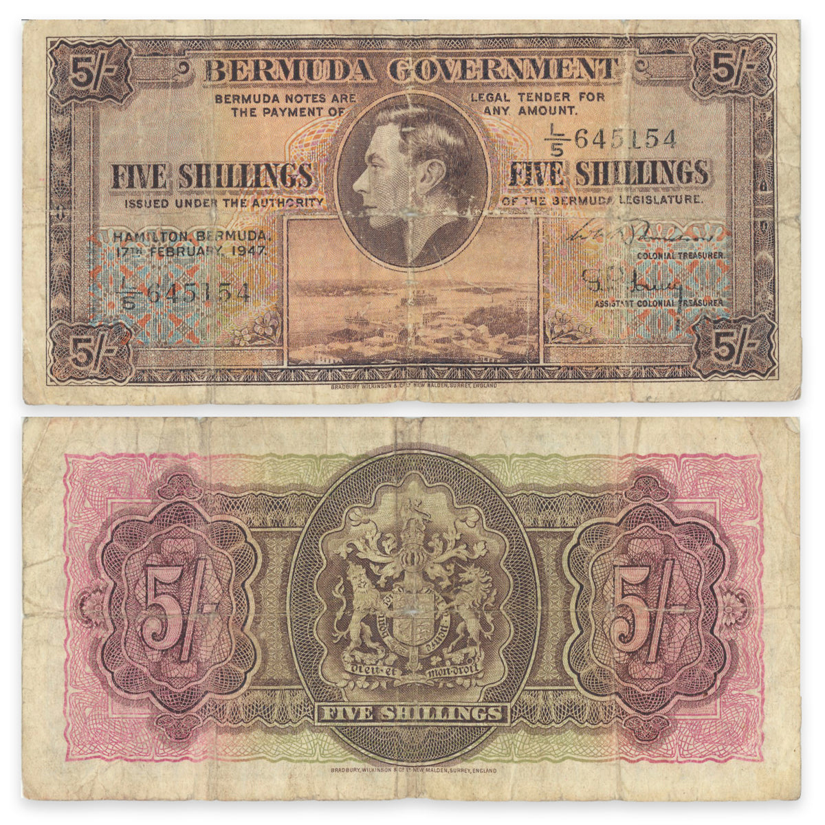 Bermuda 5 Shillings 1947 P# 14 VG-10