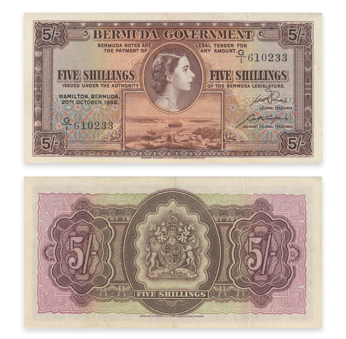 Bermuda 5 Shillings 1952 P# 18a VF-30