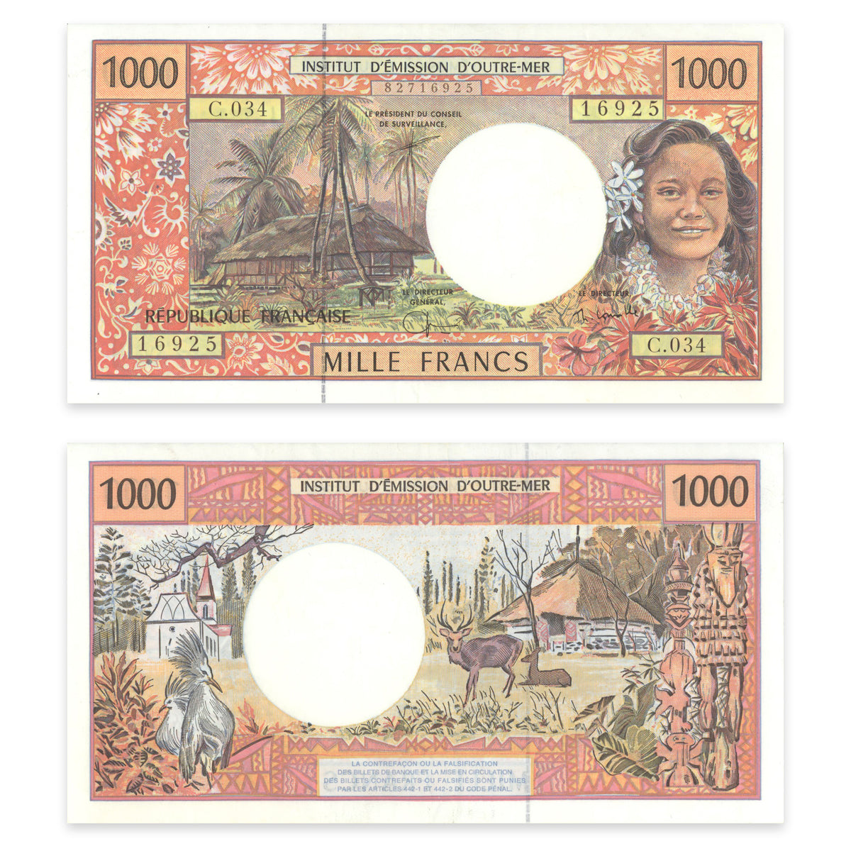 French Pacific Territories 1000 Francs 1996 P# 2h VF-35