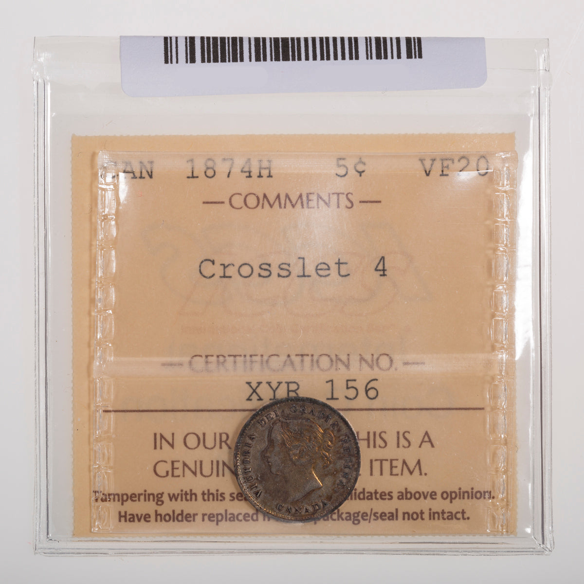 5 Cent 1874H Crosslet 4 ICCS VF-20