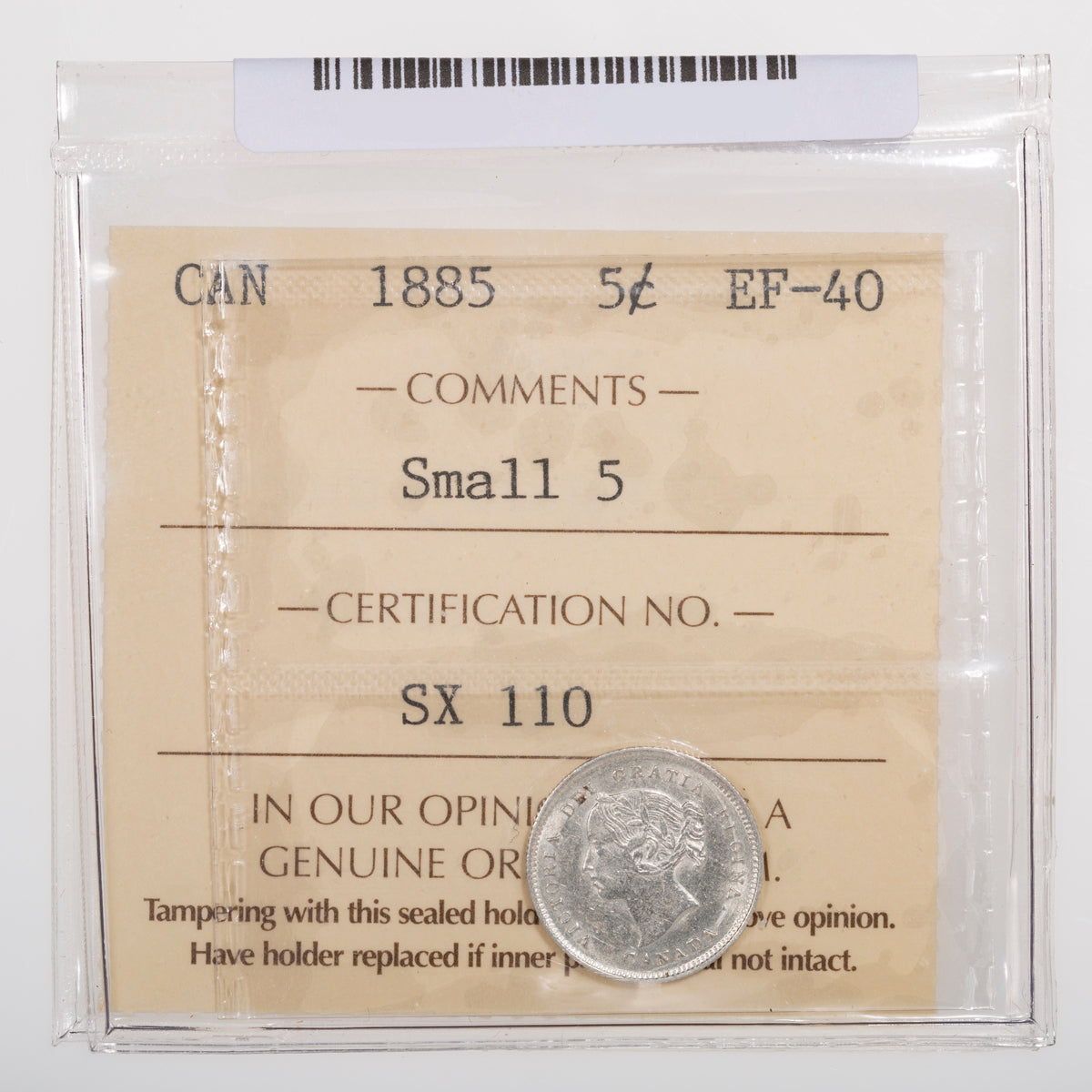 5 Cent 1885 Small 5 ICCS EF-40