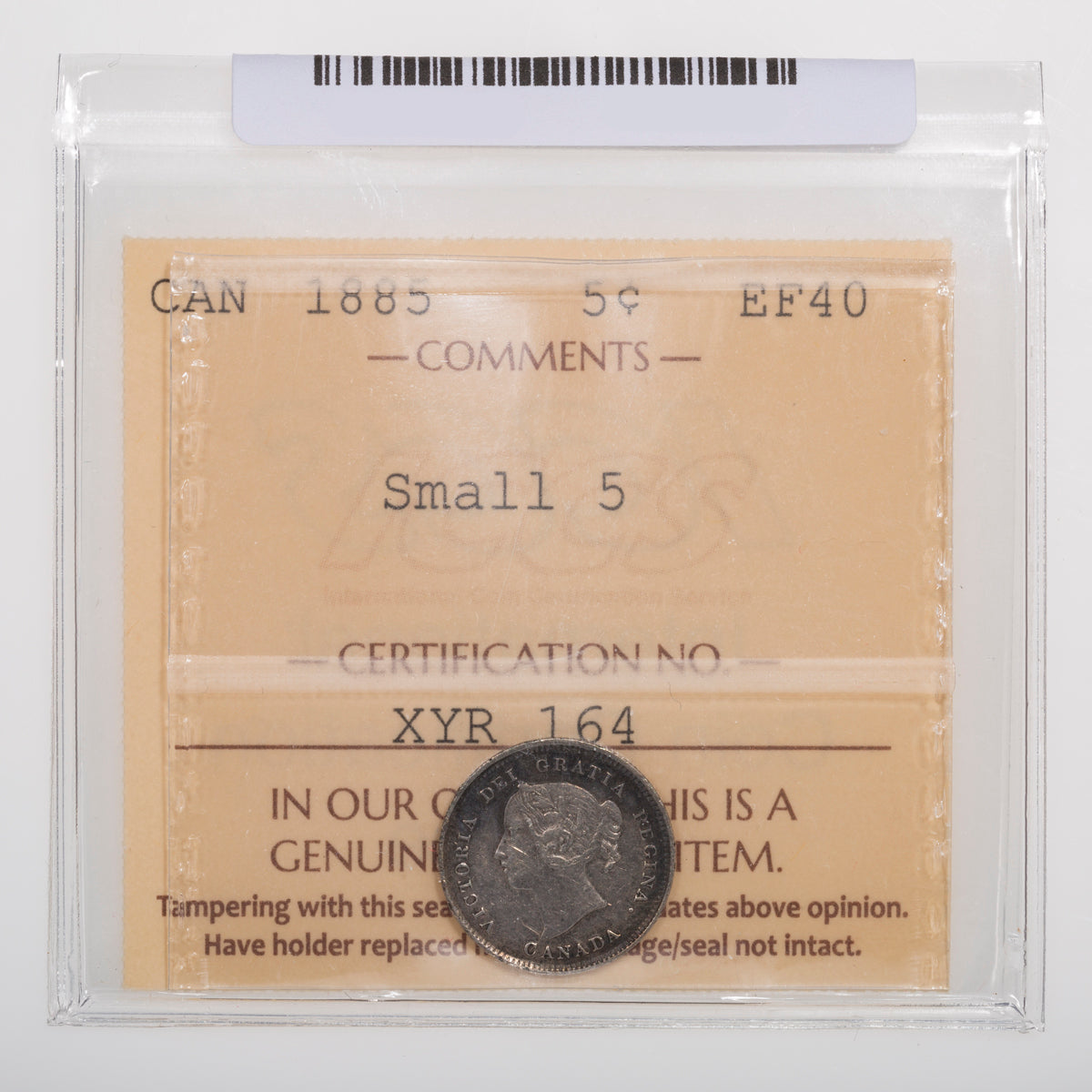 5 Cent 1885 Small 5 ICCS EF-40