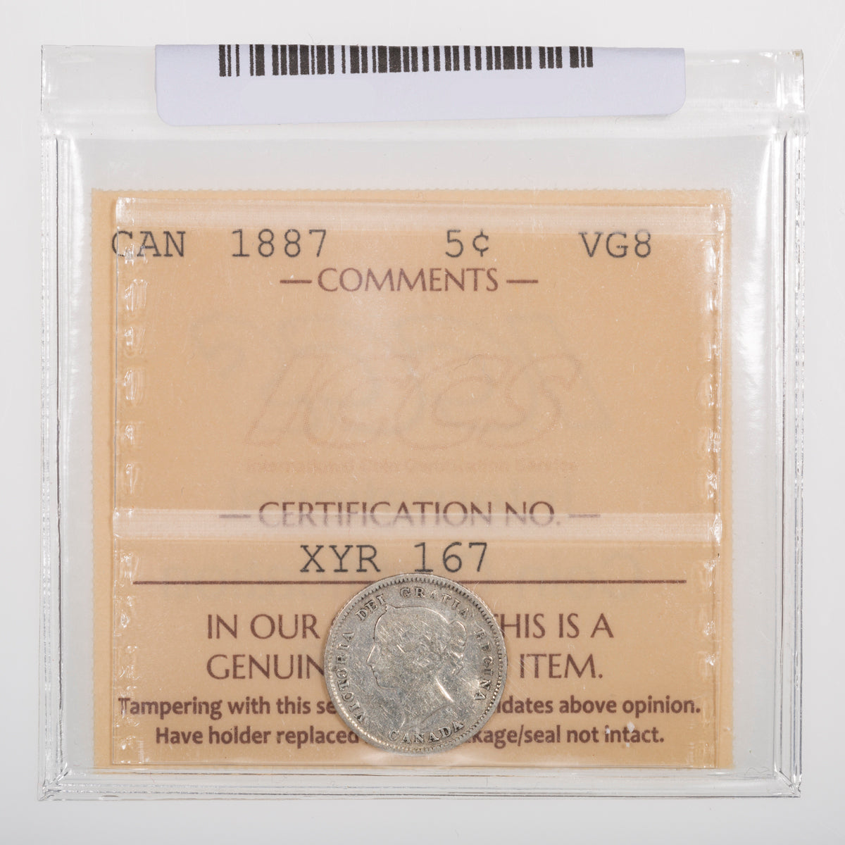 5 Cent 1887 ICCS VG-8