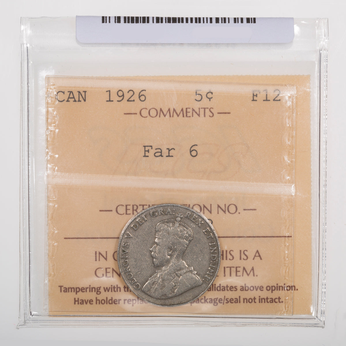 5 Cent 1926 Far 6 ICCS F-12