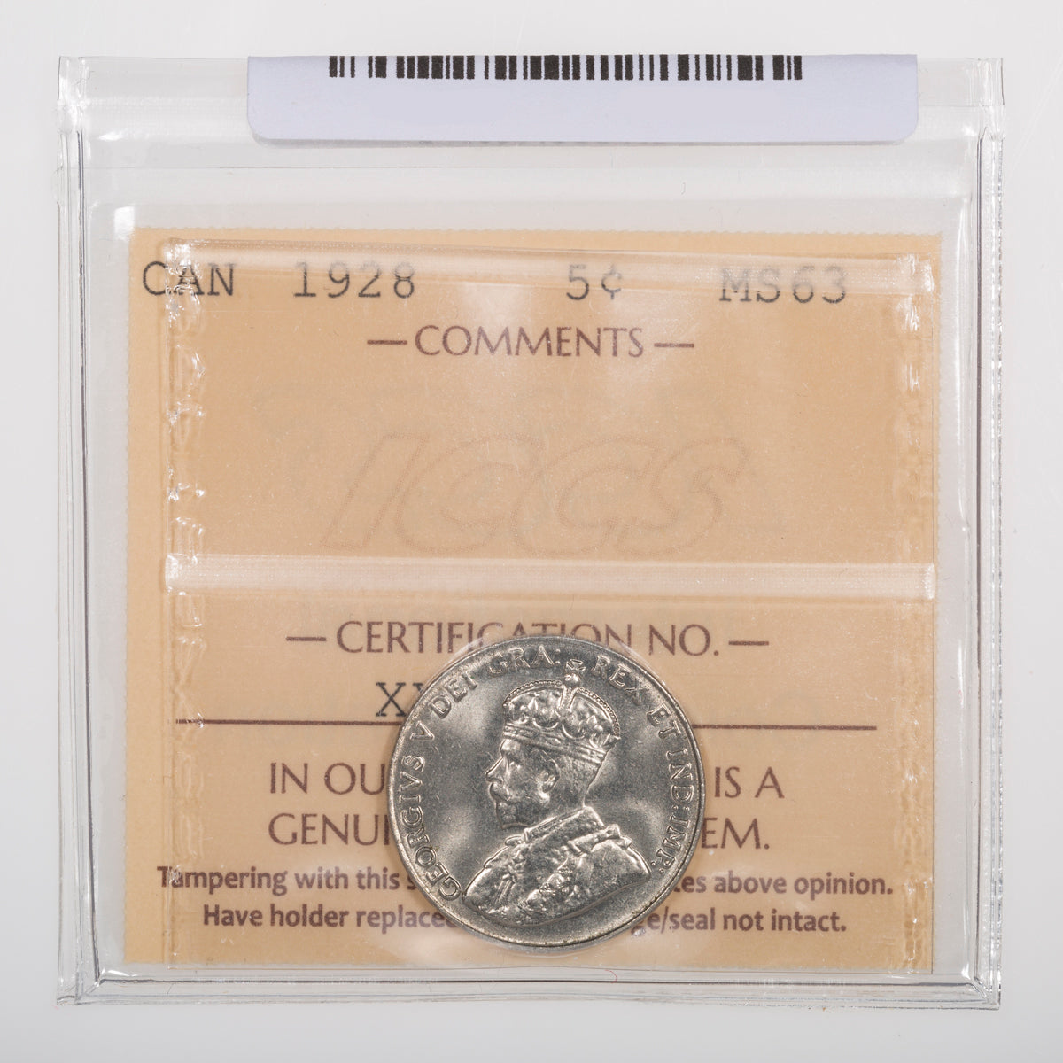 5 Cent 1928 ICCS MS-63