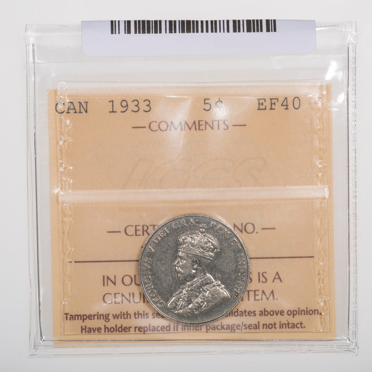 5 Cent 1933 ICCS EF-40