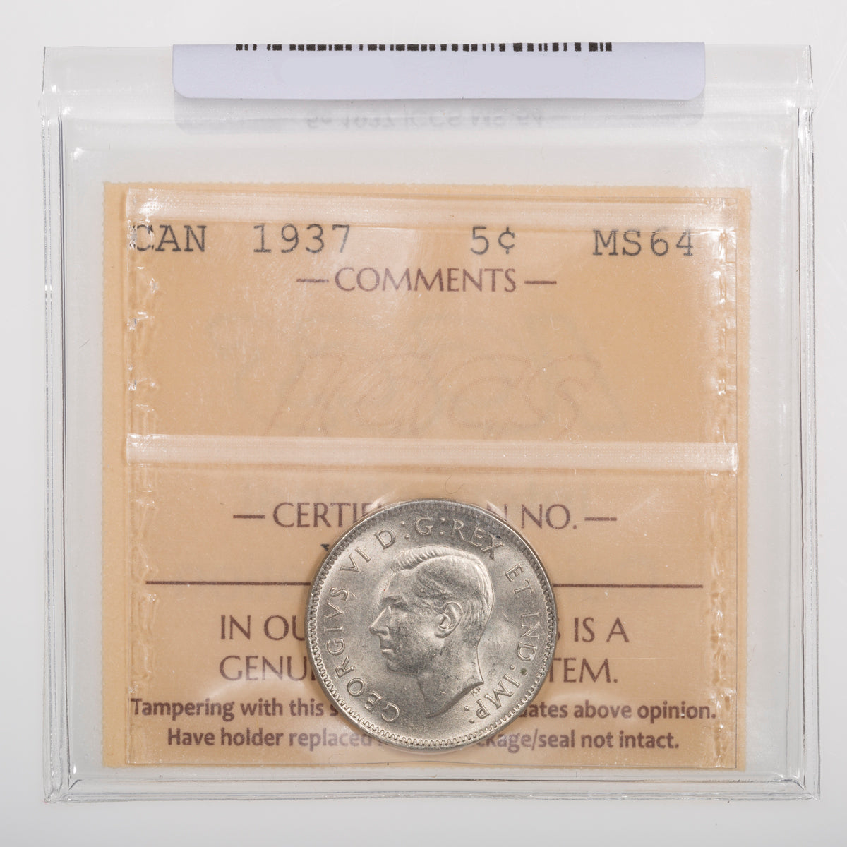 5 Cent 1937 ICCS MS-64