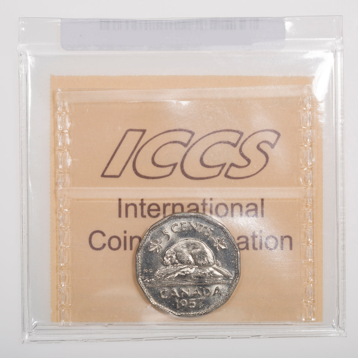 5 Cent 1957 Bug Tail ICCS MS-64