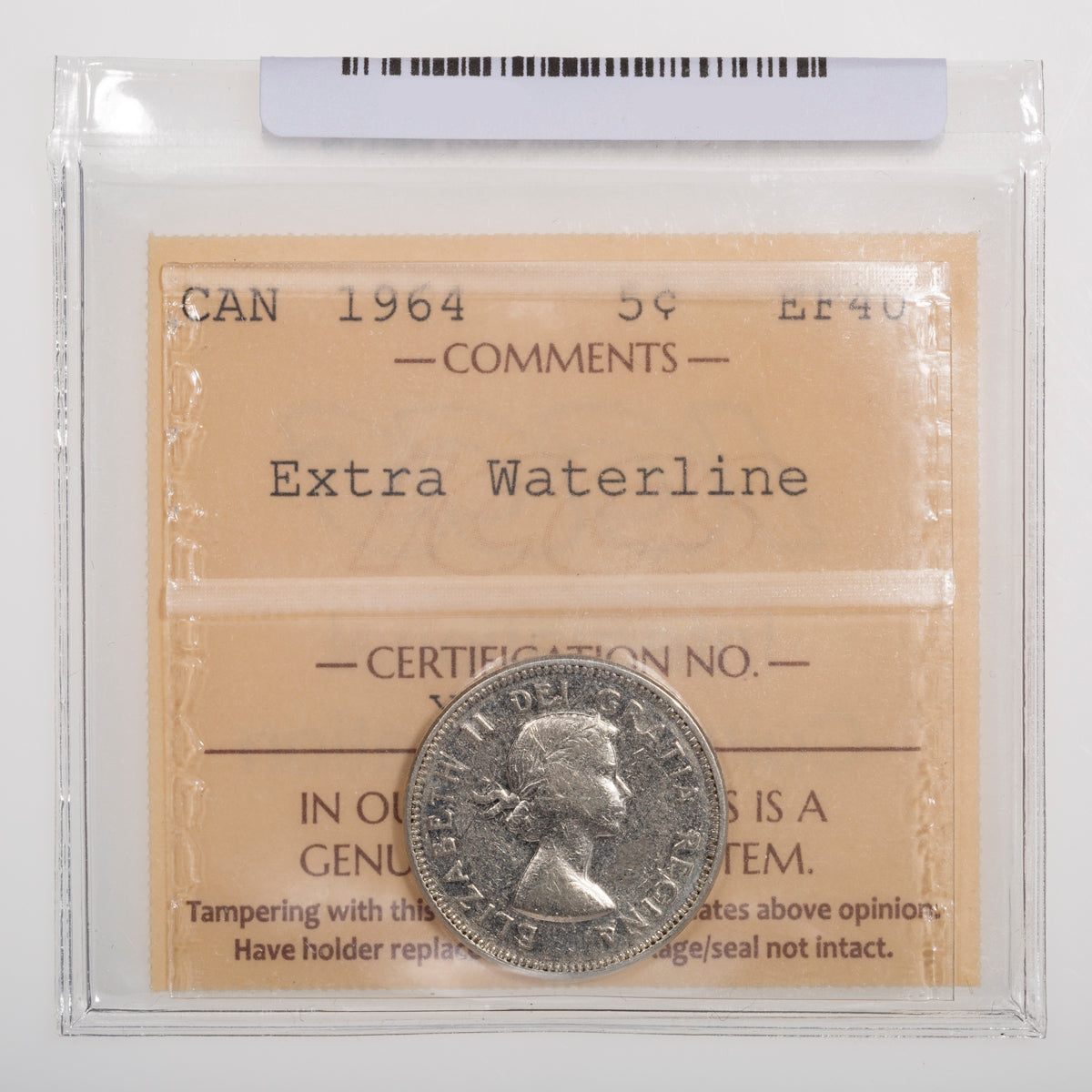 5 Cent 1964 Extra Waterline ICCS EF-40