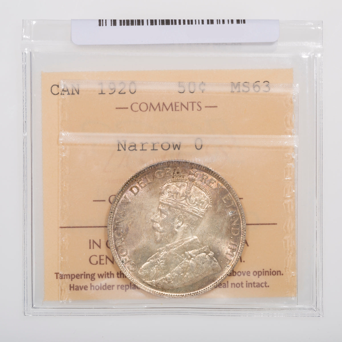 50 Cent 1920 Narrow 0 ICCS MS-63