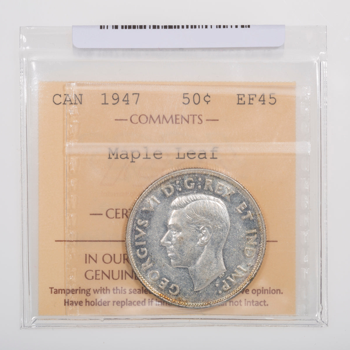 50 Cent 1947 Maple Leaf Straight 7 Left ICCS EF-45