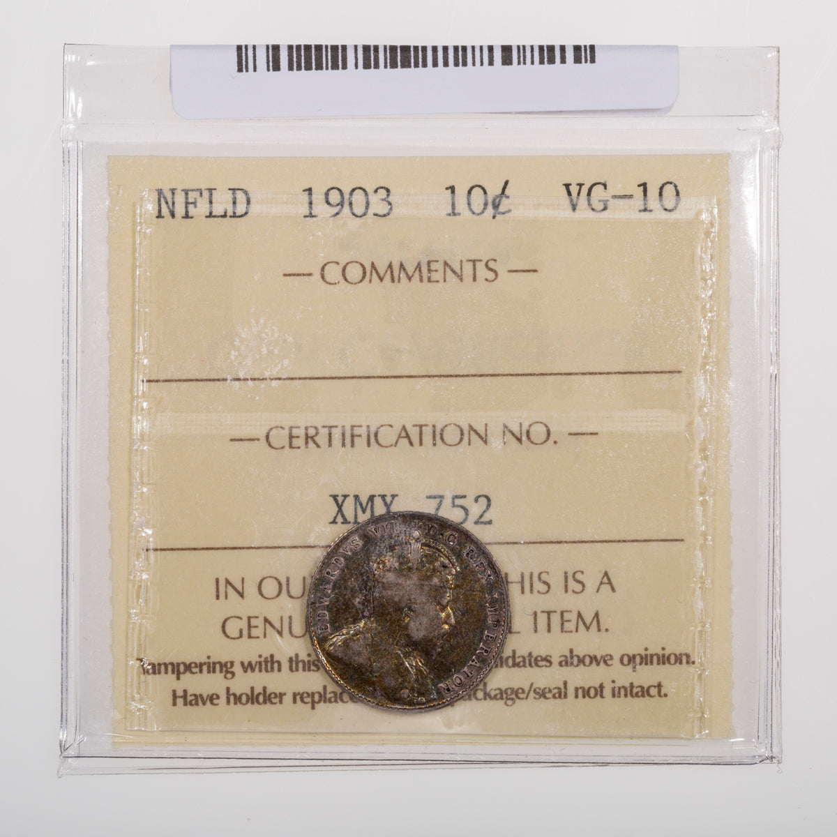 NFLD 10 Cent 1903 ICCS VG-10