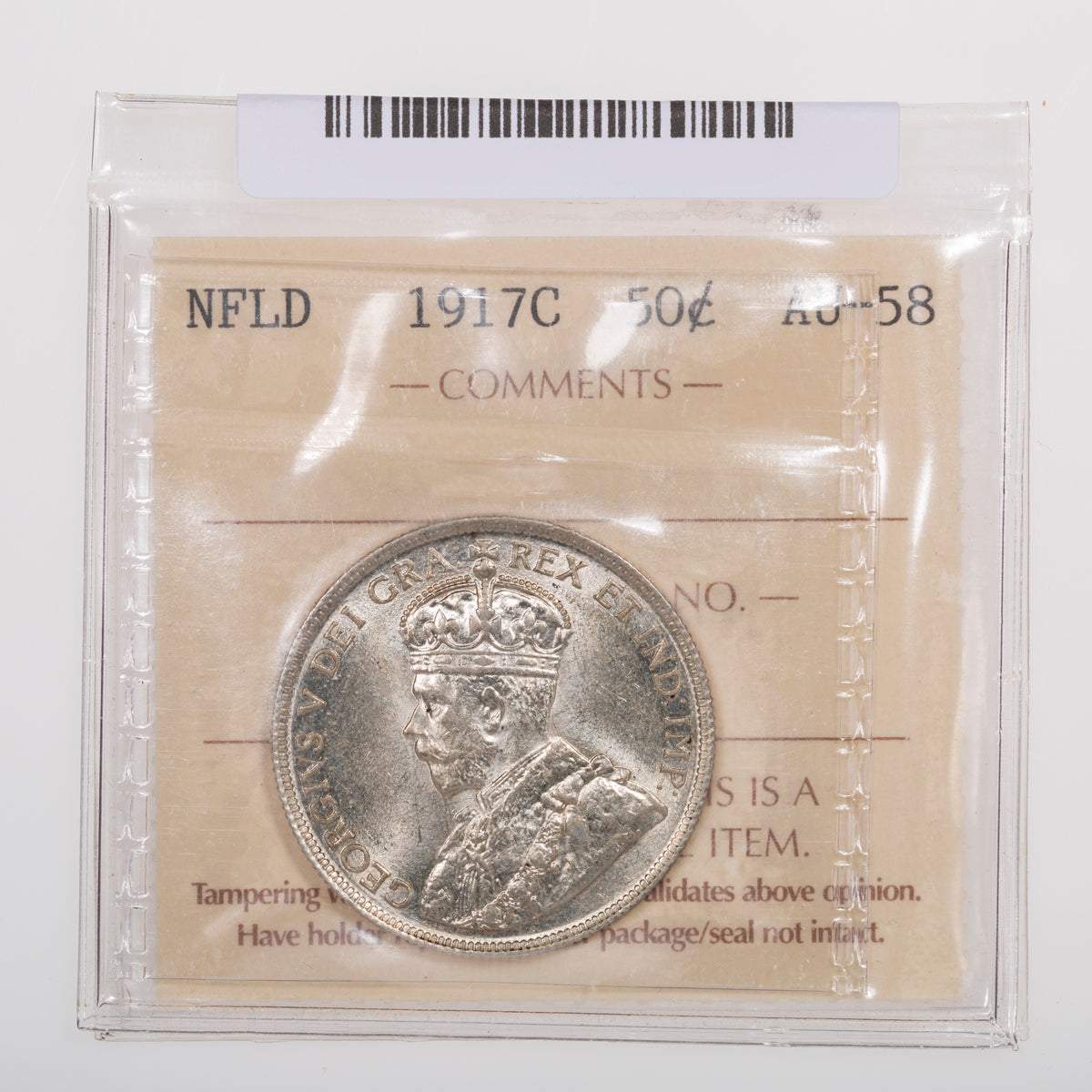 NFLD 50 Cent 1917C ICCS AU-58