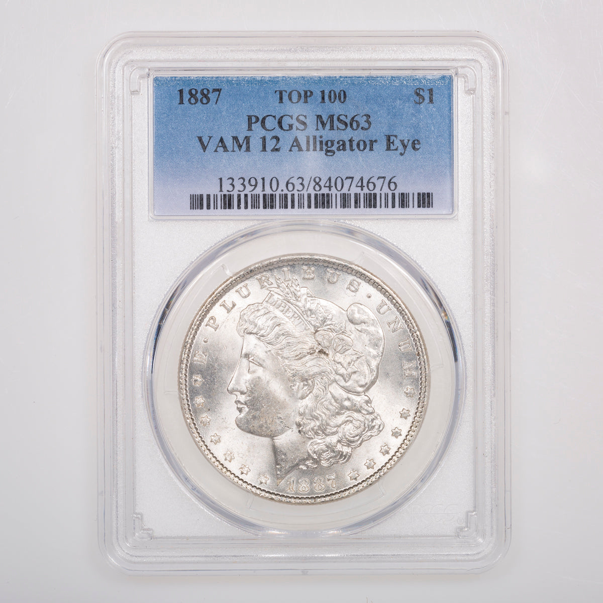 US $1 Morgan 1887 Top 100 VAM 12 Alligator Eye PCGS MS-63