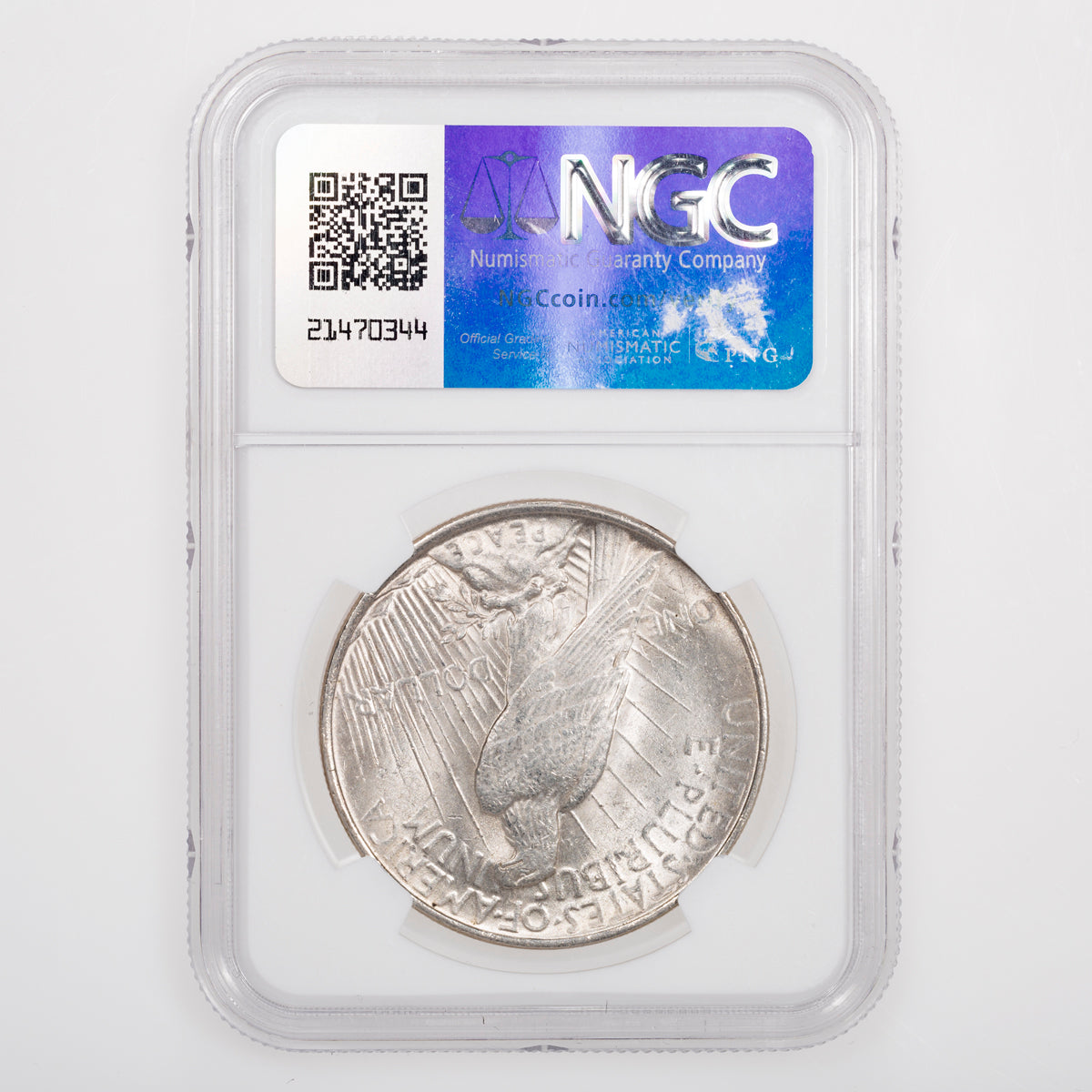 US $1 Peace 1922 Mint Error Obverse Struck Thru NGC MS-61