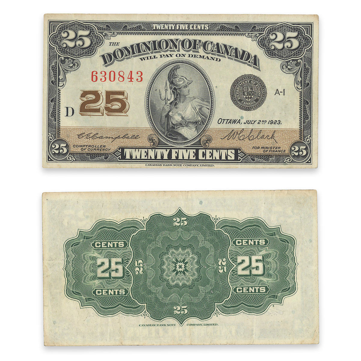 25 Cent 1923 DC-24d Campbell-Clark EF-40