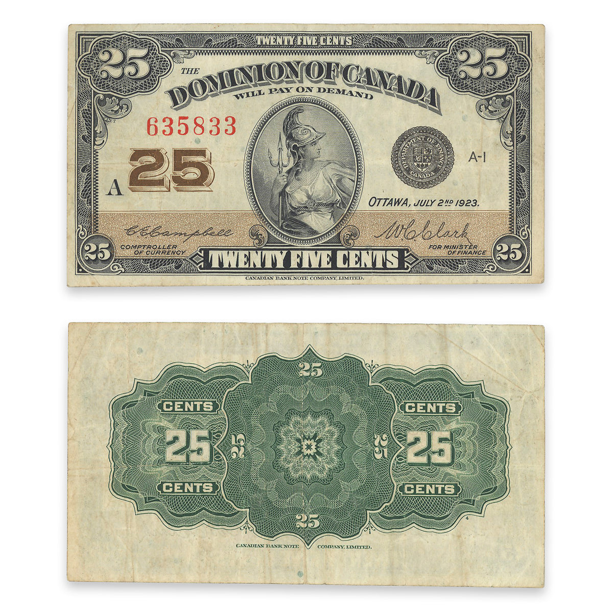 25 Cent 1923 DC-24d Campbell-Clark EF-40