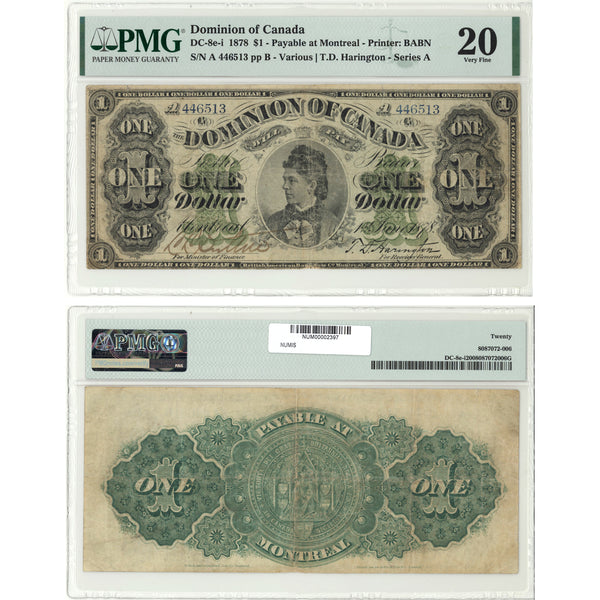 $1 1878 Various/Harington Dominion of Canada Payable at Montreal, Series A PMG VF-20