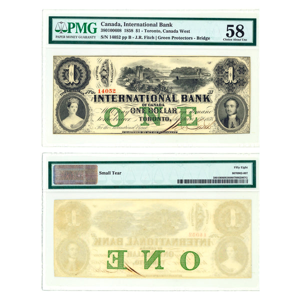$1 1858 International Bank of Canada J.R. Fitch PMG AU-58 Default Title