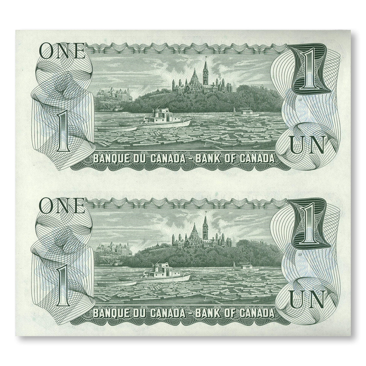 Uncut Block of Two Replacement Notes: $1 1973 & $2 1986