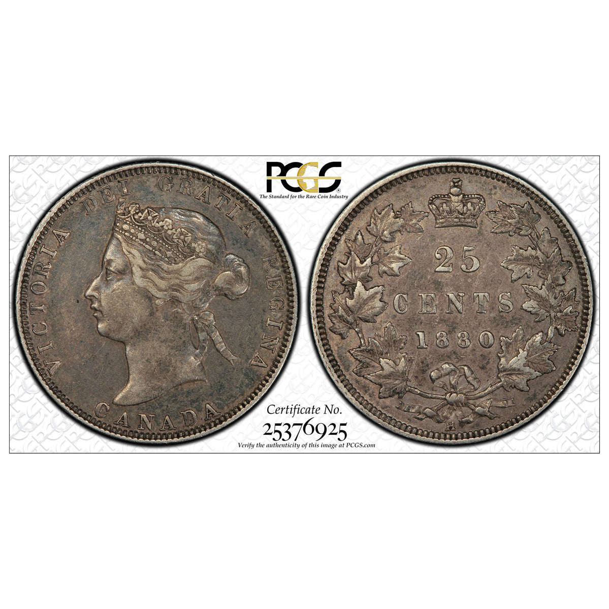 25 Cent 1880H Obv 2, N/W 0 PCGS EF-45