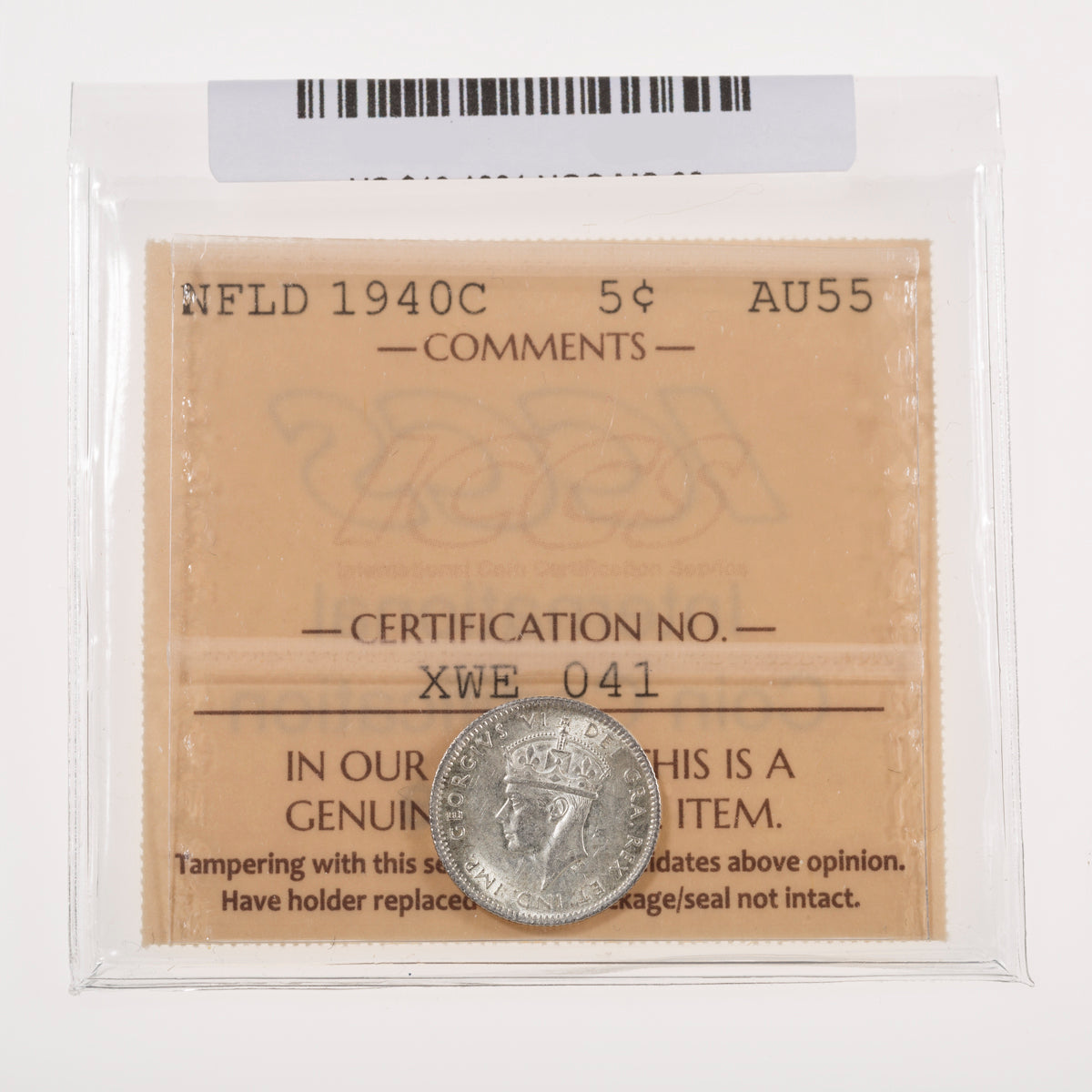 NFLD 5 Cent 1940C ICCS AU-55