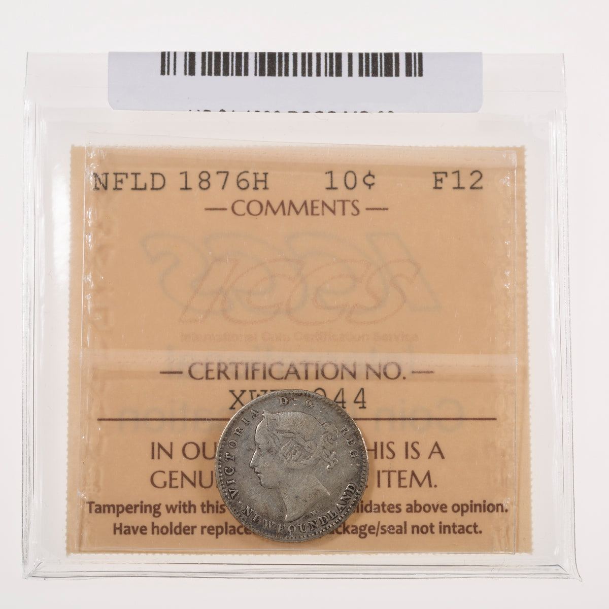 NFLD 10 Cent 1876H ICCS F-12