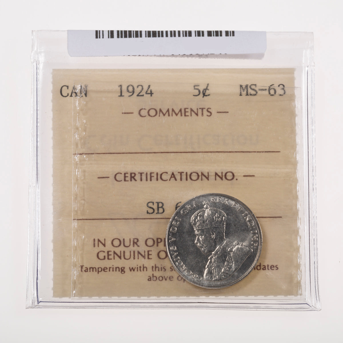 5 Cent 1924 ICCS MS-63